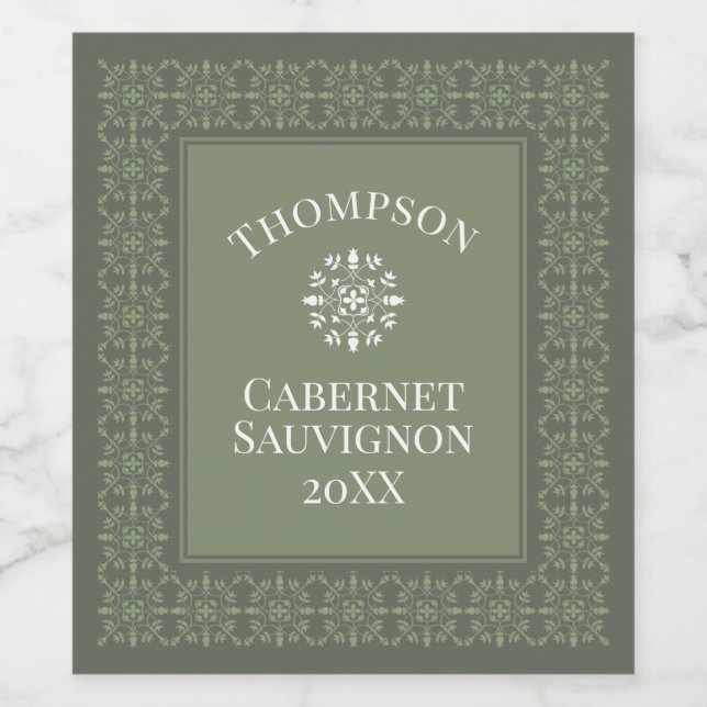Étiquette Pour Bouteilles De Vin Green Elegant Snowflakes hiver moderne (Étiquettes simples)