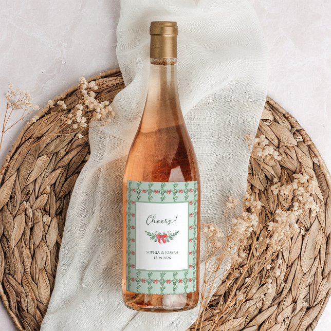 Étiquette Pour Bouteilles De Vin Green Retro Mariage de vacances (Créateur téléchargé)