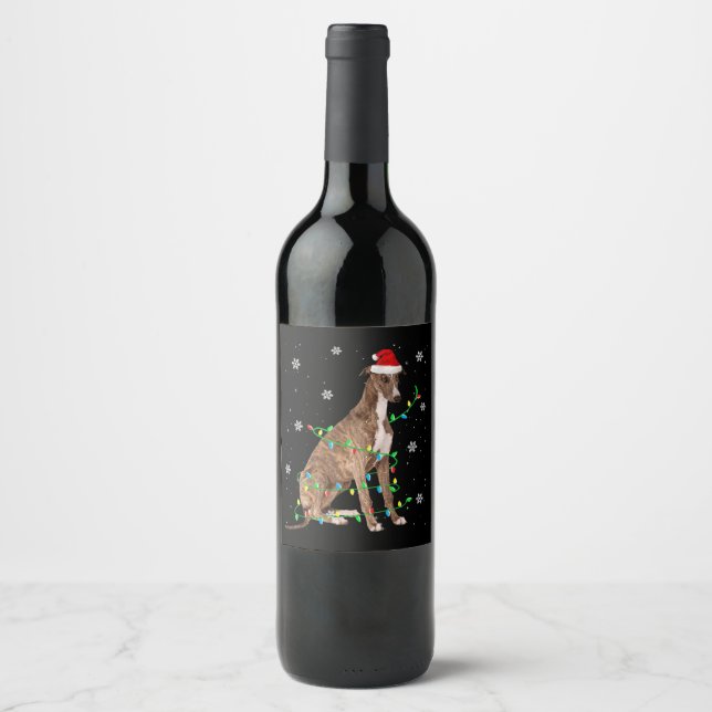 Étiquette Pour Bouteilles De Vin greyhound christmas light cute santa greyhound (Devant)