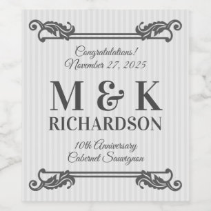 Étiquette Pour Bouteilles De Vin Gris Classique Monogramme Feuille d'Acanthus Éléga