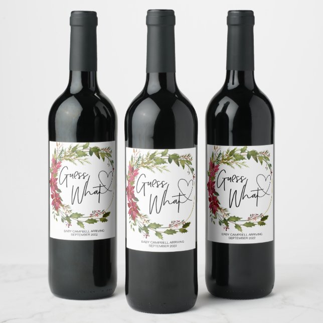Étiquette Pour Bouteilles De Vin Grossesse Devine quel bébé révèle Noël Preggo (Bouteilles)