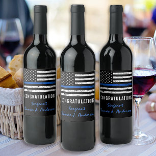 Étiquette Pour Bouteilles De Vin Grunge Mince Ligne Bleue Agent de police Retraite