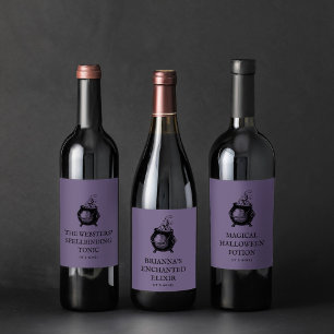 Étiquette Pour Bouteilles De Vin Halloween cauldron drôle potion violette