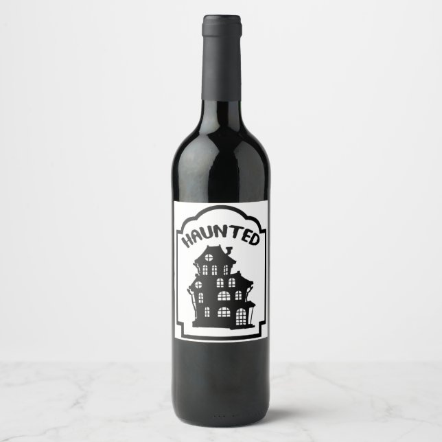 Étiquette Pour Bouteilles De Vin Halloween de la maison effrayante (Devant)