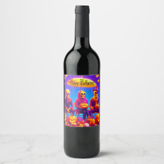 Étiquette Pour Bouteilles De Vin Halloween élégant : Un Squelette élégant