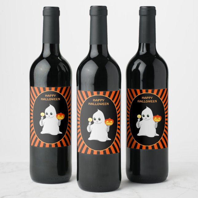 Étiquette Pour Bouteilles De Vin Halloween fantôme et citrouille (Bouteilles)