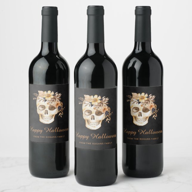 Étiquette Pour Bouteilles De Vin Halloween floral rustique (Bouteilles)