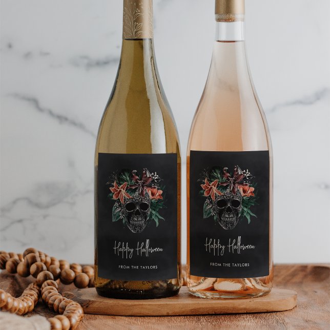 Étiquette Pour Bouteilles De Vin Halloween florale tropicale (Créateur téléchargé)
