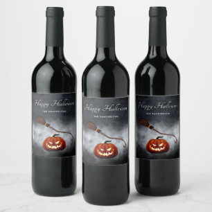 Étiquette Pour Bouteilles De Vin Halloween méchant Citrouille personnalisé