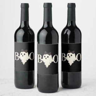Étiquette Pour Bouteilles De Vin Halloween mignonne - Fantôme "Boo" avec Bow -