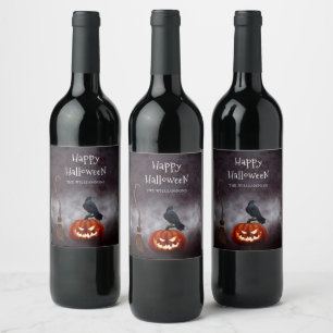Étiquette Pour Bouteilles De Vin Halloween personnalisé effrayant Citrouille mal