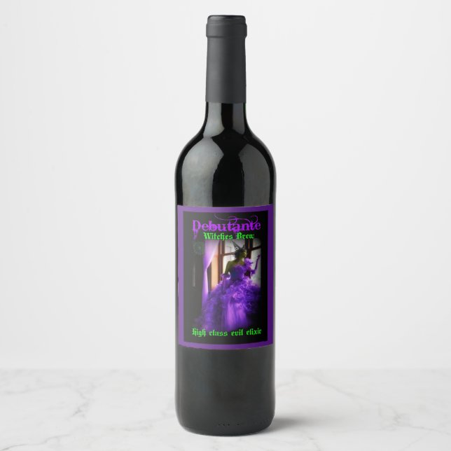 Étiquette Pour Bouteilles De Vin Halloween Purple Witch (Devant)