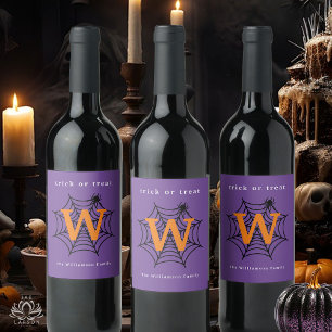 Étiquette Pour Bouteilles De Vin Halloween Spider Web Trump ou Treat Monogram
