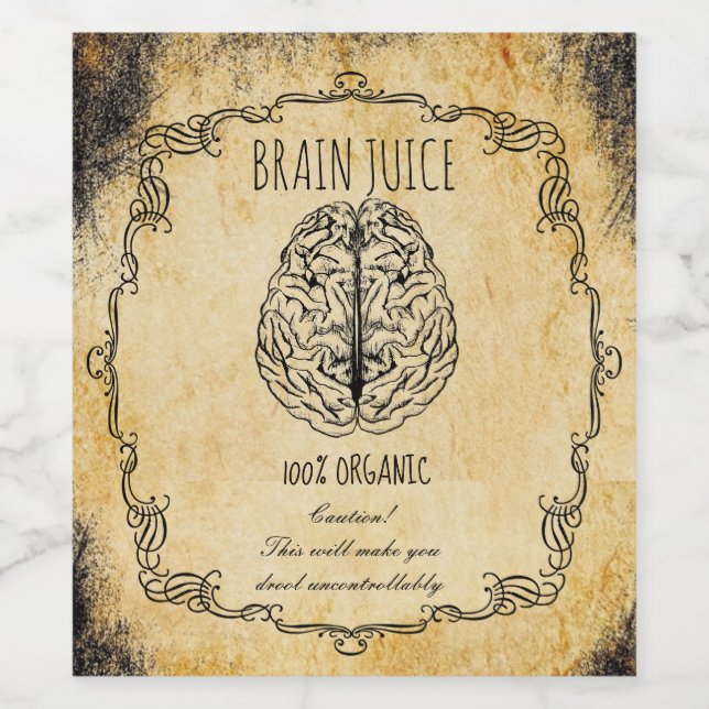 Étiquette Pour Bouteilles De Vin halloween vintage jus de cerveau (Étiquettes simples)