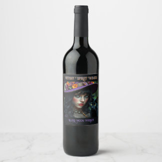 Étiquette Pour Bouteilles De Vin Halloween Witch and Black Cat