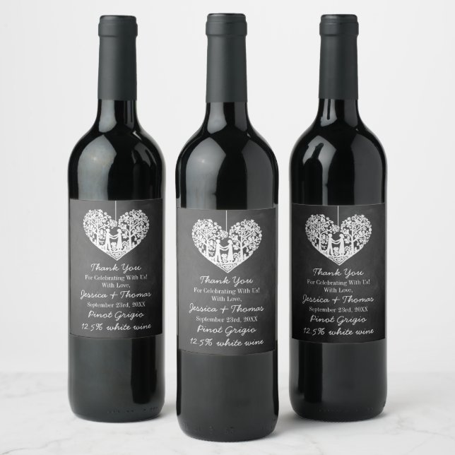 Étiquette Pour Bouteilles De Vin Hanging Heart Tree Chalkboard Mariage Collection (Bouteilles)