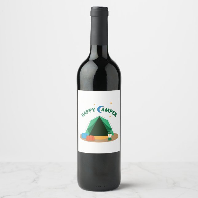 Étiquette Pour Bouteilles De Vin Happy Camper (Devant)