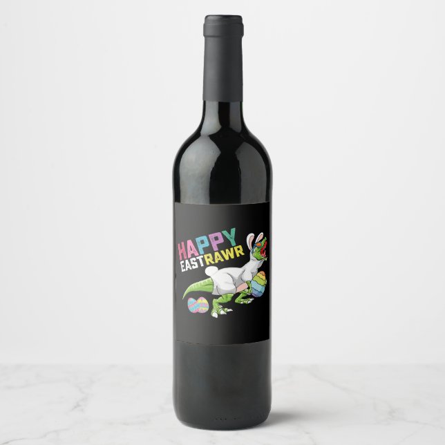 Étiquette Pour Bouteilles De Vin Happy Easttrawr T Rex Dinosaur Easter Bunny Egg (Devant)