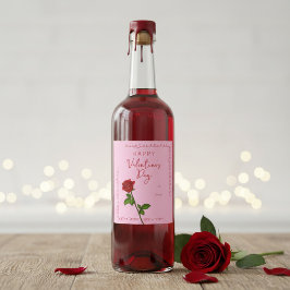 Étiquette Pour Bouteilles De Vin Happy Valentine’s Day Rose Custom Wine Label