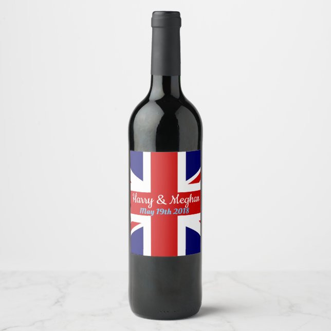 Étiquette Pour Bouteilles De Vin Harry & Meghan, Union Jack. (Devant)