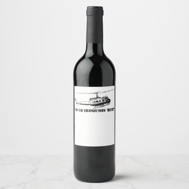 Étiquette Pour Bouteilles De Vin Hélicoptère Iroquois UH-1H (Devant)