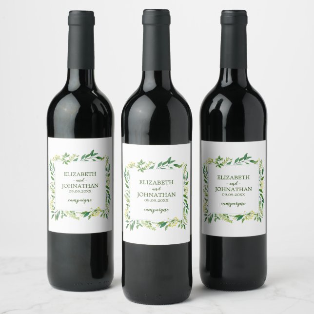 Étiquette Pour Bouteilles De Vin Herbes Botaniques de Spring Green pour Mariage (Bouteilles)