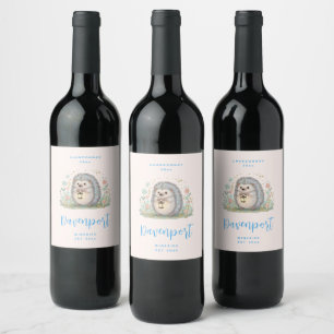 Étiquette Pour Bouteilles De Vin Hérisson mignon avec lanterne - Vinification