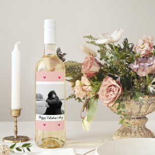 Étiquette Pour Bouteilles De Vin Heureuse Sainte-Valentin   Coeur rose et rouge   C