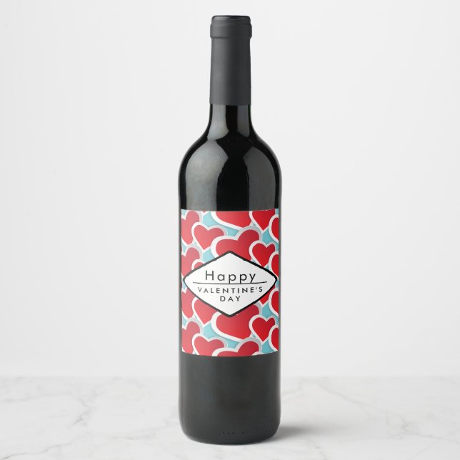 Étiquette Pour Bouteilles De Vin Heureuse Sainte-Valentin Red Hearts (Devant)