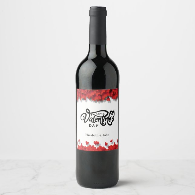 Étiquette Pour Bouteilles De Vin Heureuse Sainte-Valentin Red Hearts (Devant)