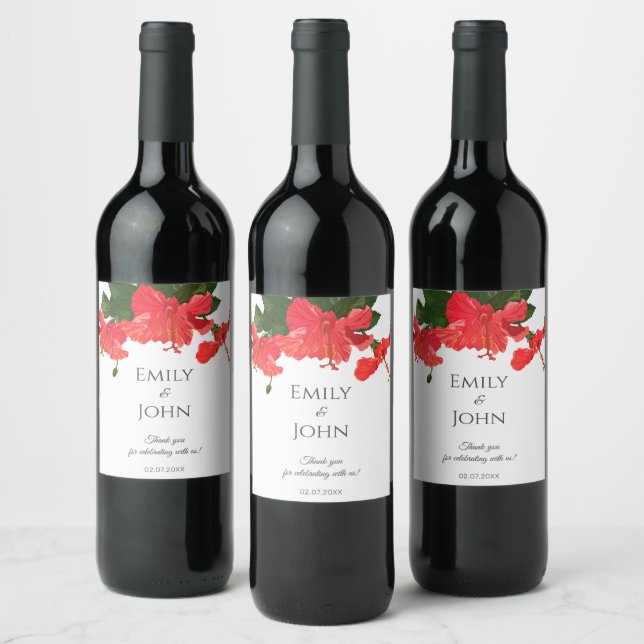 Étiquette Pour Bouteilles De Vin Hibiscus flower Wine Bottle Label  (Bouteilles)