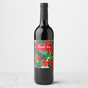 Étiquette Pour Bouteilles De Vin Hibiscus tropical coloré rouge et vert