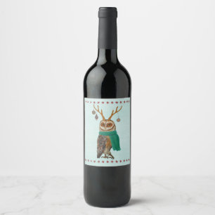 ÉTIQUETTE POUR BOUTEILLES DE VIN HIBOU DE FÊTE D'ANTLER