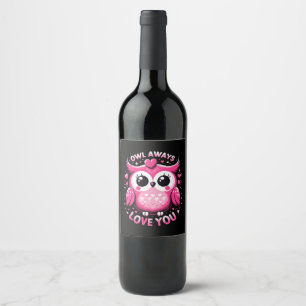 Étiquette Pour Bouteilles De Vin Hibou t'aime toujours - Saint-Valentin