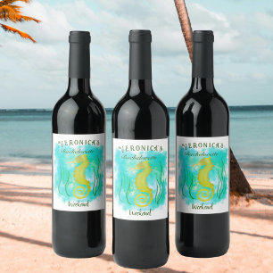 Étiquette Pour Bouteilles De Vin Hippocampe jaune sous la mer