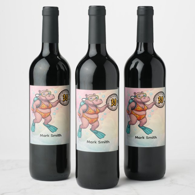 Étiquette Pour Bouteilles De Vin Hippopotame plongeur 30e Anniversaire  (Bouteilles)