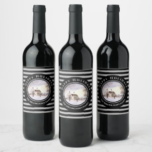 Étiquette Pour Bouteilles De Vin Hiver en Nouvelle-Angleterre Noël Cercle gris noi