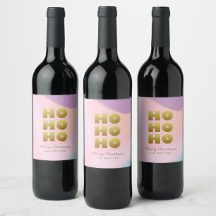 Étiquette Pour Bouteilles De Vin Ho Ho Ho   Pastel Pink Gradient & Gold Christmas