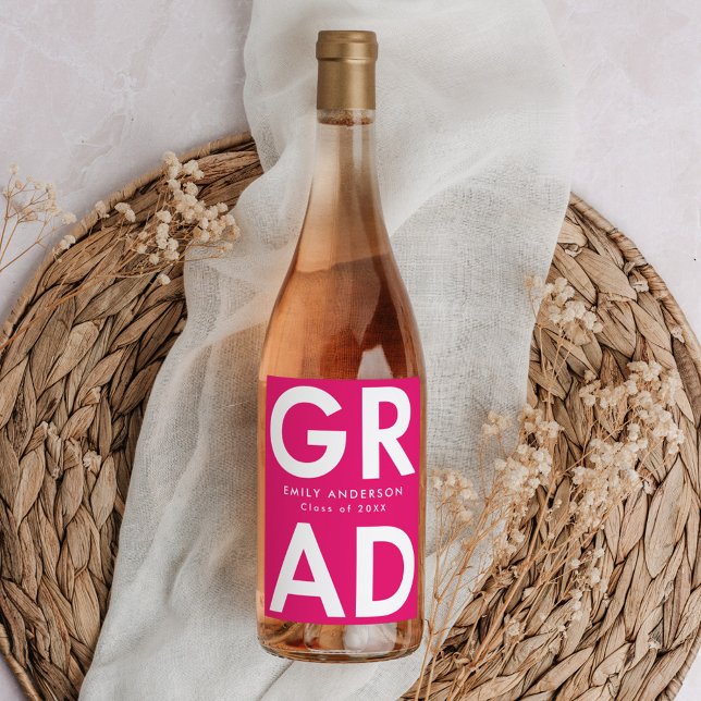 Étiquette Pour Bouteilles De Vin Hot Pink | Graduation Gras (Créateur téléchargé)