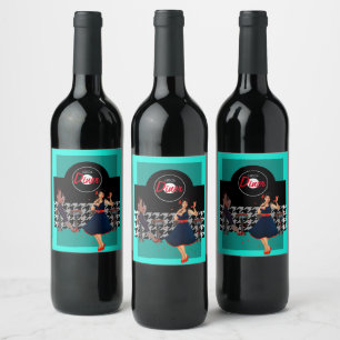 Étiquette Pour Bouteilles De Vin Houndstooth à damiers 1950 vintage