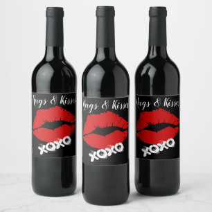 Étiquette Pour Bouteilles De Vin "Hugs and Kisses" / Lèvres rouges