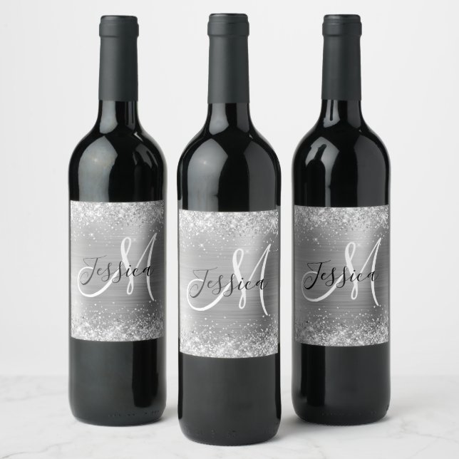 Étiquette Pour Bouteilles De Vin Huile d'argent noir et blanc (Bouteilles)