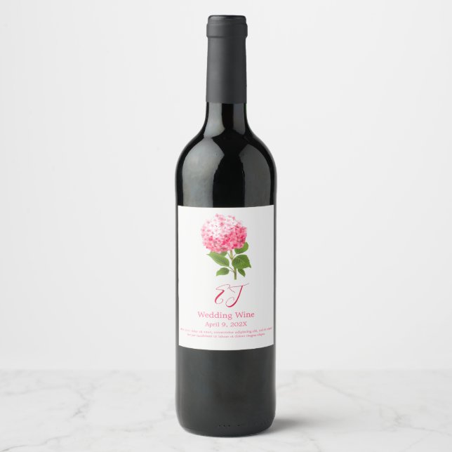 Étiquette Pour Bouteilles De Vin Hydrangea Rose en aquarelle (Devant)