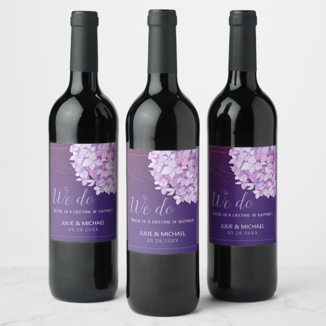 Étiquette Pour Bouteilles De Vin Hydrangeas du sud Mariage pourpre (Bouteilles)