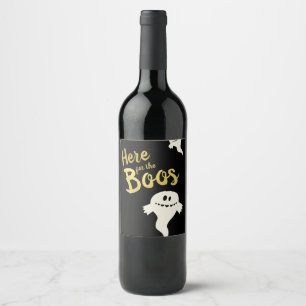 Étiquette Pour Bouteilles De Vin Ici pour la fête Boos or et halloween noir