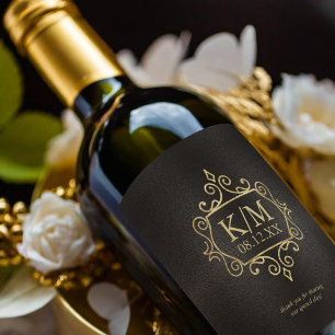 Étiquette Pour Bouteilles De Vin ID de Merci Mariage Gold Filigree fin871
