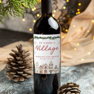 Étiquette Pour Bouteilles De Vin Il faut tout un village Flocon de neige Bébé Showe