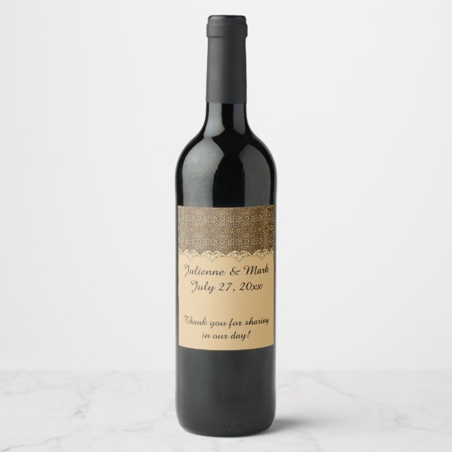 Étiquette Pour Bouteilles De Vin Imprimé léopard or diamants mariages pailleur (Devant)