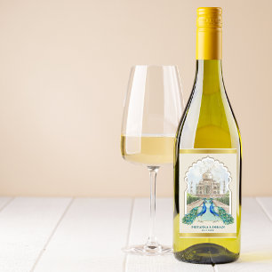 Étiquette Pour Bouteilles De Vin Indian Peacock Gold Taj Mahal Mariage esthétique