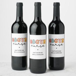 Étiquette Pour Bouteilles De Vin Infirmière Retro OBGYN personnalisée